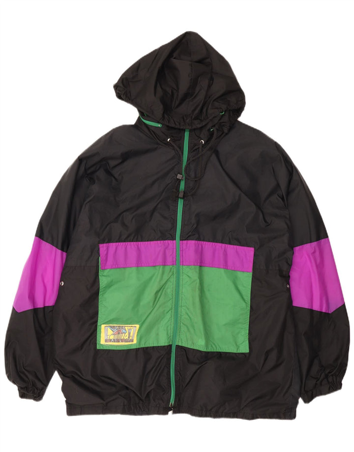 SHAMP Herren-Regenjacke mit Kapuze, UK 40, Größe L, Schwarz, Colourblock-Polyamid
