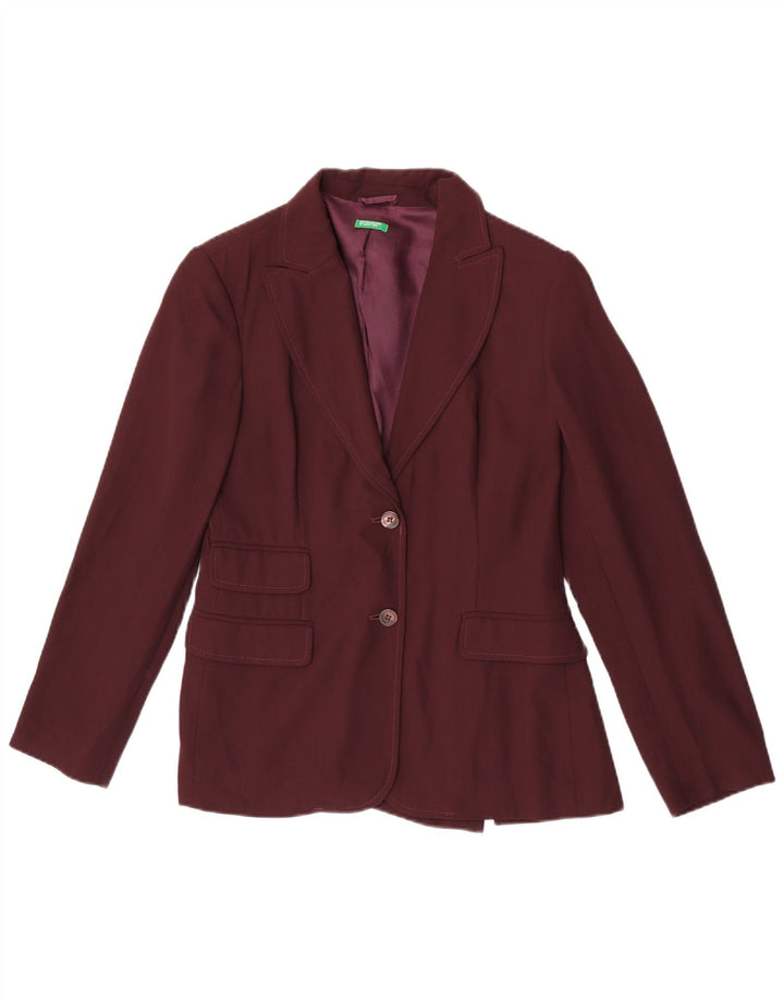 Benetton Damen-Blazerjacke mit 2 Knöpfen, IT 42, mittlere bordeauxrote Viskose