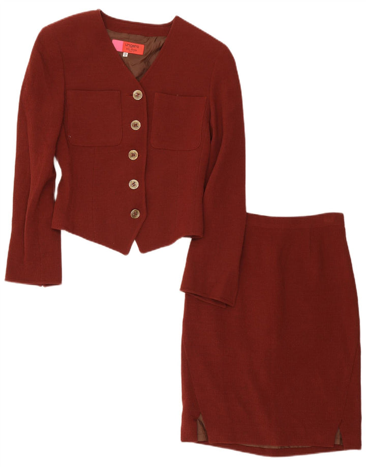 Ungaro Damen 5-Knopf-2-teiliges Rock-Set IT 40 Small W28 Kastanienbraune Wolle