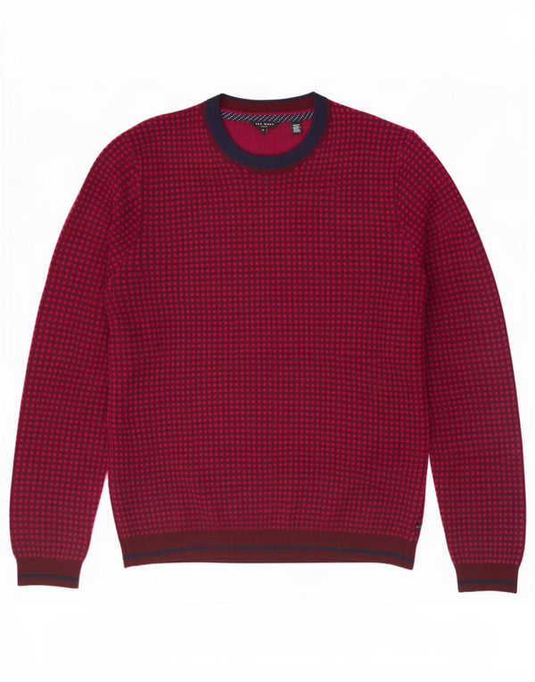 Ted Baker Herren-Pullover mit Rundhalsausschnitt, Größe 4, groß, burgunderrot gefleckte Wolle
