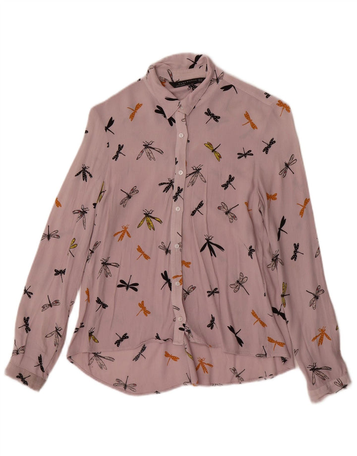 ZARA Damen-Hemdbluse mit abstraktem Muster, Gr. 6, XS, Lila