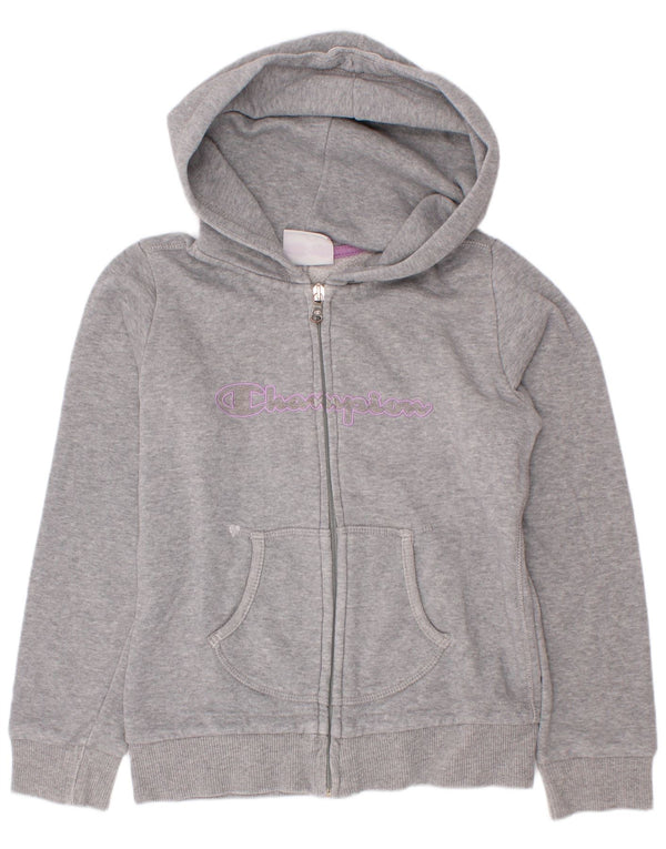 Champion Mädchen-Kapuzenpullover mit grafischem Reißverschluss, 7–8 Jahre, Größe S, Grau meliert