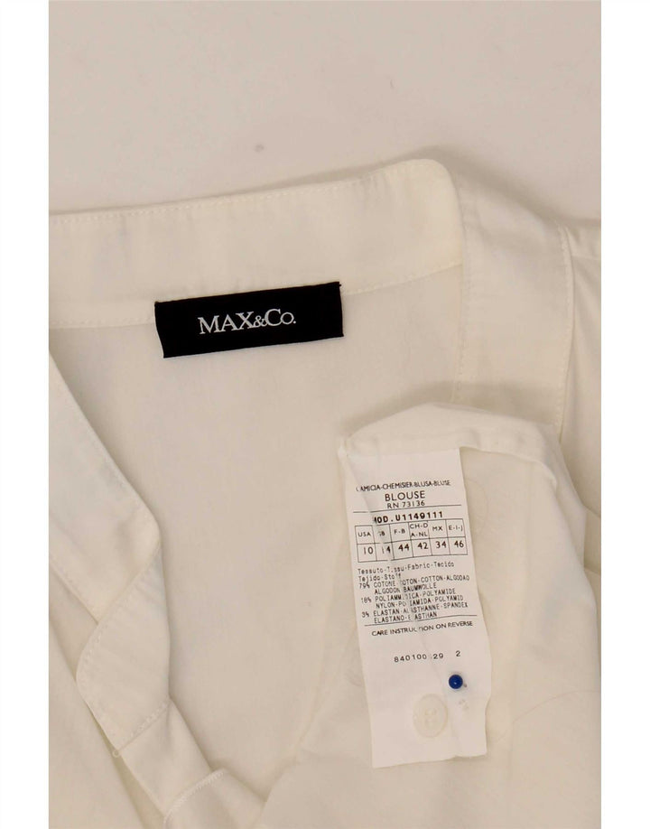 Max&Co. Damen-Hemdbluse mit Rüschen vorne, UK 14, mittelweiße Baumwolle