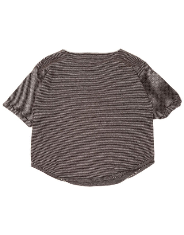 Zara Womens Loose Fit T-Shirt Top UK 14 Medium Grey Striped Viscose