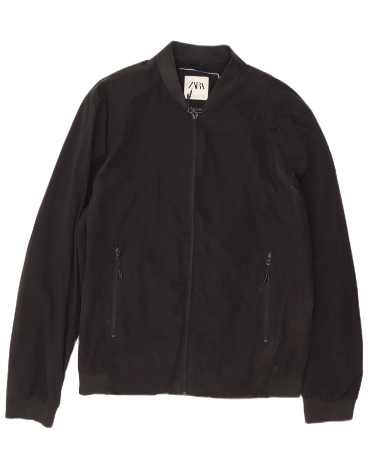 Zara Herren Bomberjacke UK 40 Large Schwarz Nylon