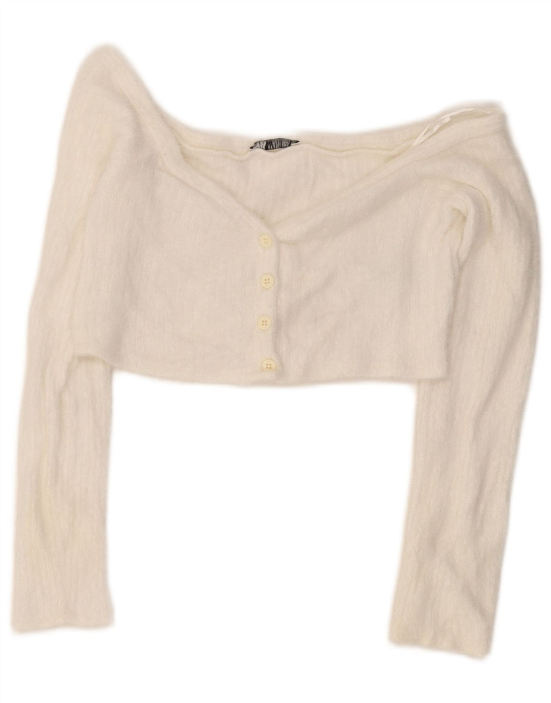 Zara Damen Crop Off Shoulder Top UK 12 Medium Weiß Polyamid