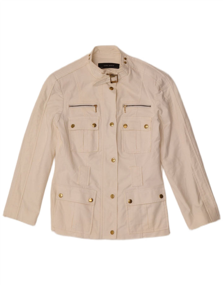 Zara Damen Utility-Jacke UK 12 Mittelweiße Baumwolle
