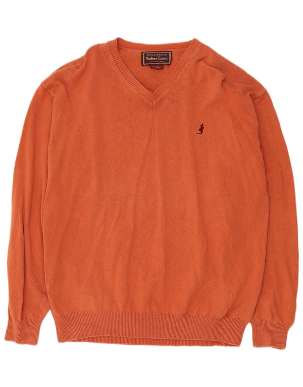 Marlboro Classics Herren-Pullover mit V-Ausschnitt, XL, orange Baumwolle