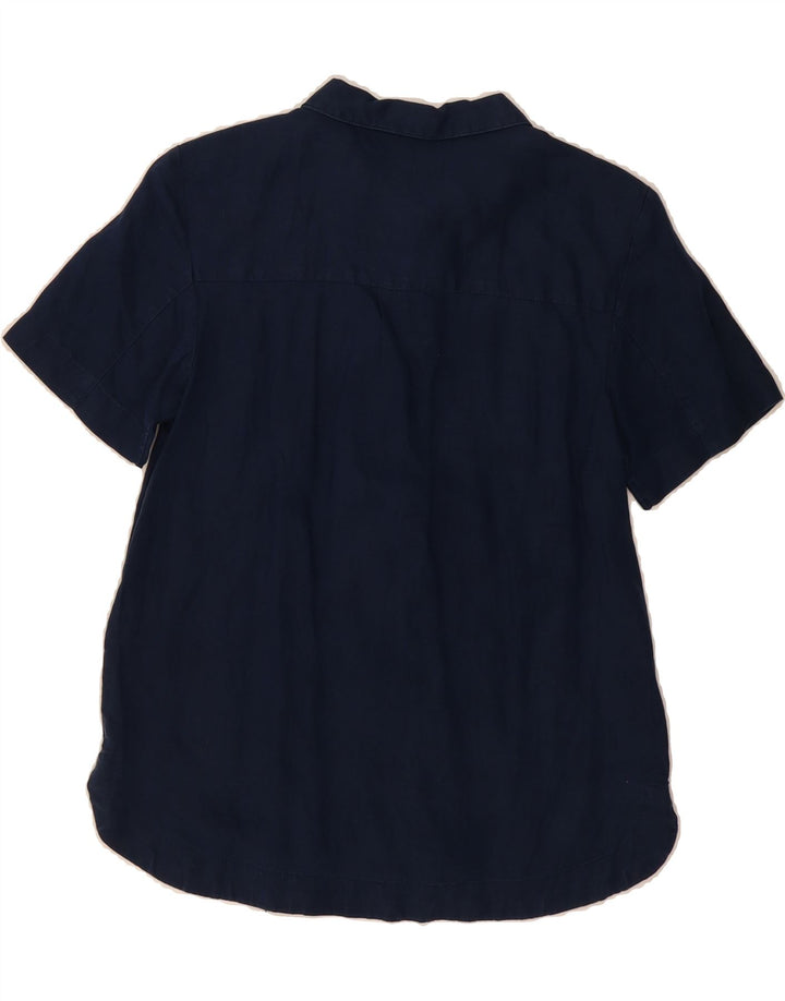 DACK'S Womens Short Sleeve Pullover Shirt UK 10 Small Navy Blue Linen Vintage Dack's and Second-Hand Dack's from Messina Hembry 