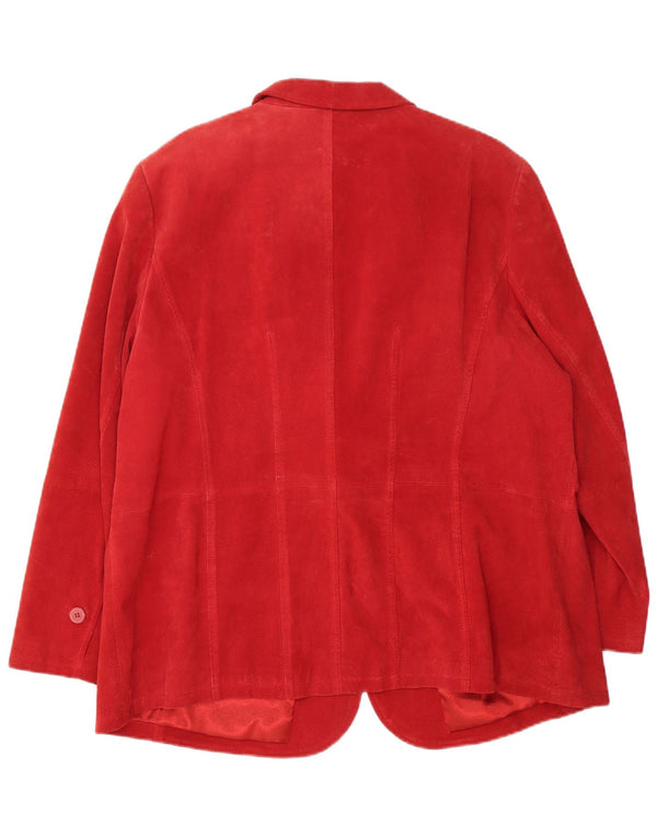 Vintage Damen 3-Knopf-Wildleder-Blazerjacke UK 26 5XL Rotes Leder