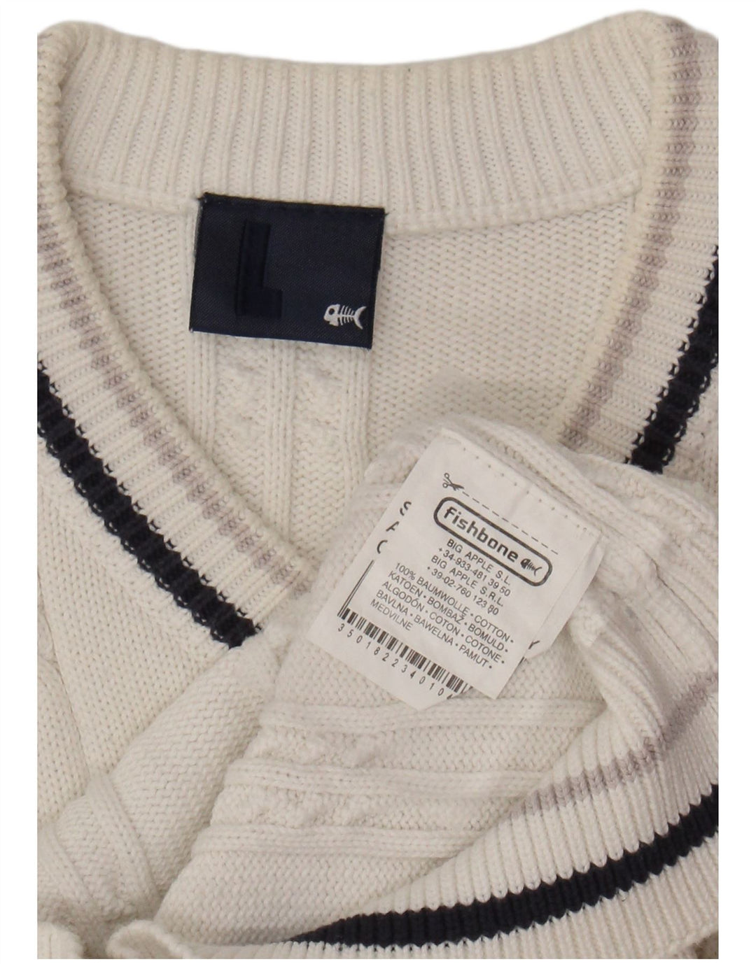 FISHBONE Mens Vest Tank Top Large White Cotton