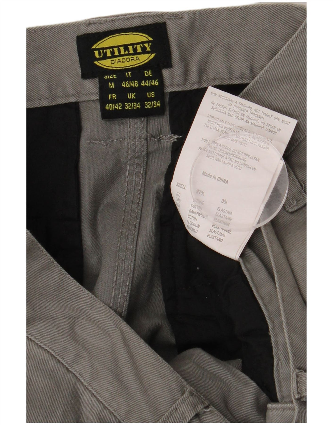 DIADORA Slim Cargo-Hose für Herren, W32, L34, graue Baumwolle