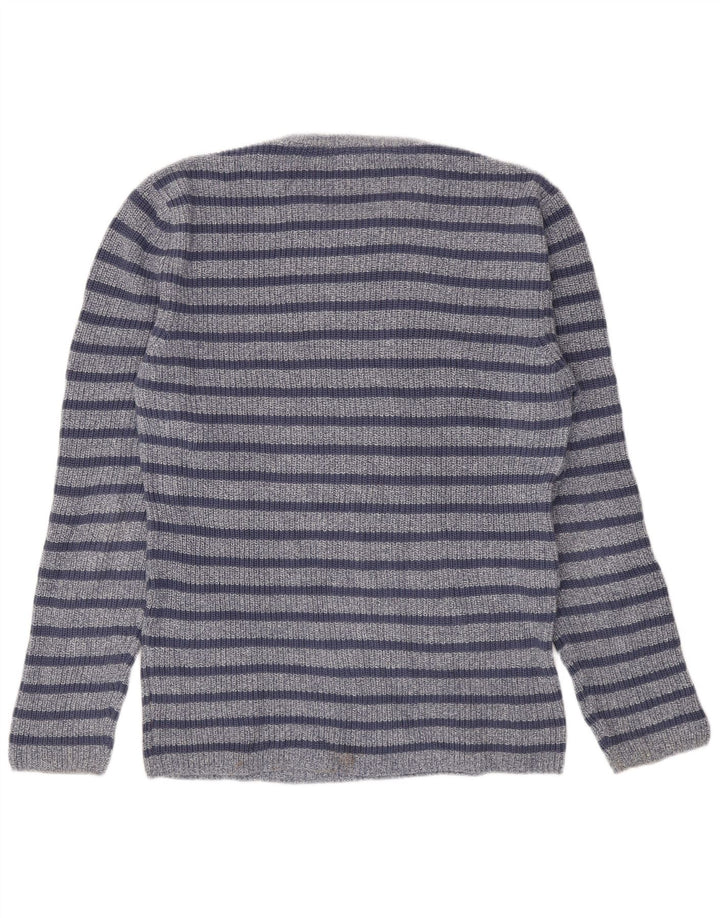 Zara Herren-Pullover mit Rundhalsausschnitt, groß, blau gestreift, Baumwolle