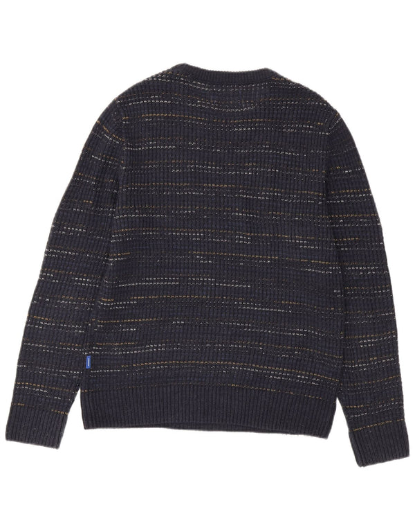 Jack & Jones Mens Boat Neck Jumper Sweater Medium Navy Blue Pinstripe