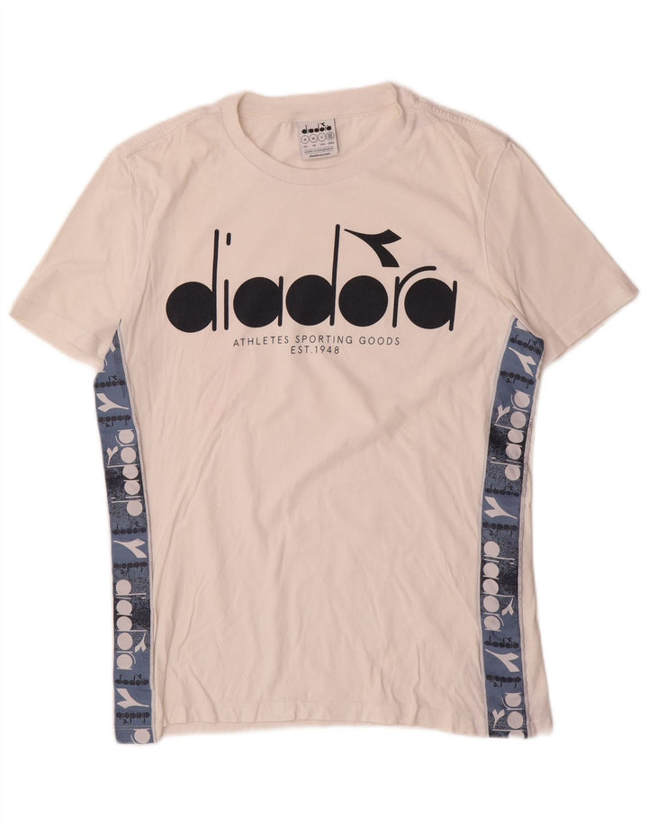 Diadora Herren Grafik-T-Shirt-Oberteil aus mittelweißer Colourblock-Baumwolle