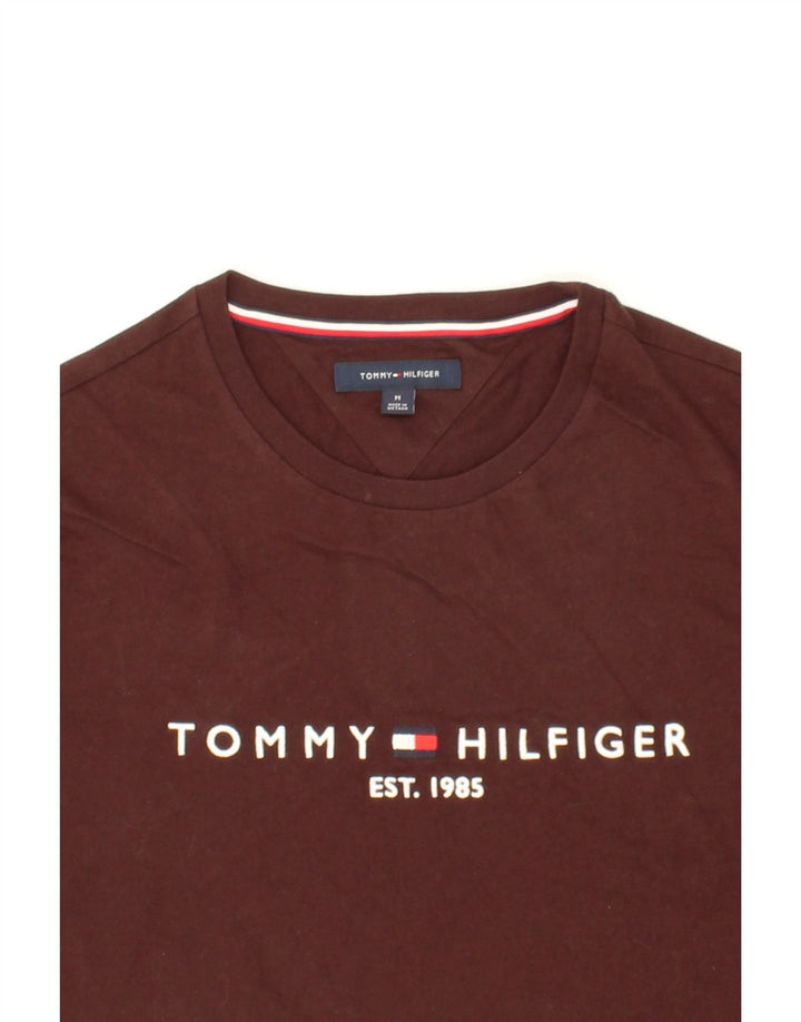 TOMMY HILFIGER Mens Graphic T-Shirt Top Medium Maroon Cotton Vintage Tommy Hilfiger and Second-Hand Tommy Hilfiger from Messina Hembry 