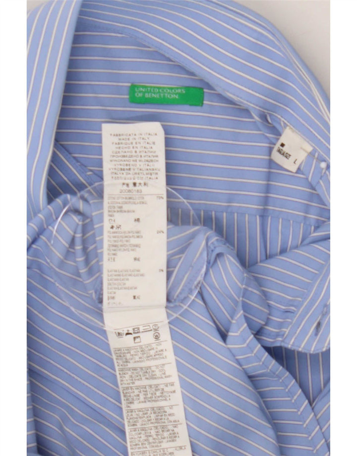 Benetton Herrenhemd, groß, blau gestreift, Baumwolle