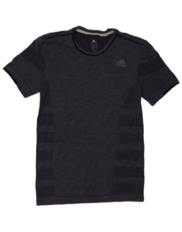 Adidas Herren Lauf-T-Shirt Top Small Marineblau gestreift