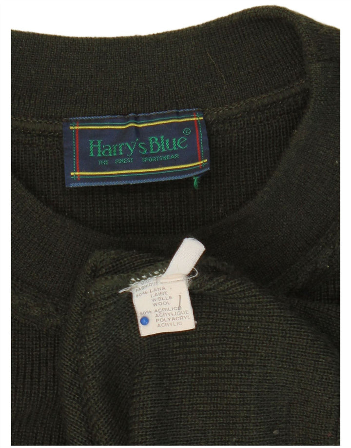 VINTAGE Herren-Pullover mit Rundhalsausschnitt, große Khaki-Wolle