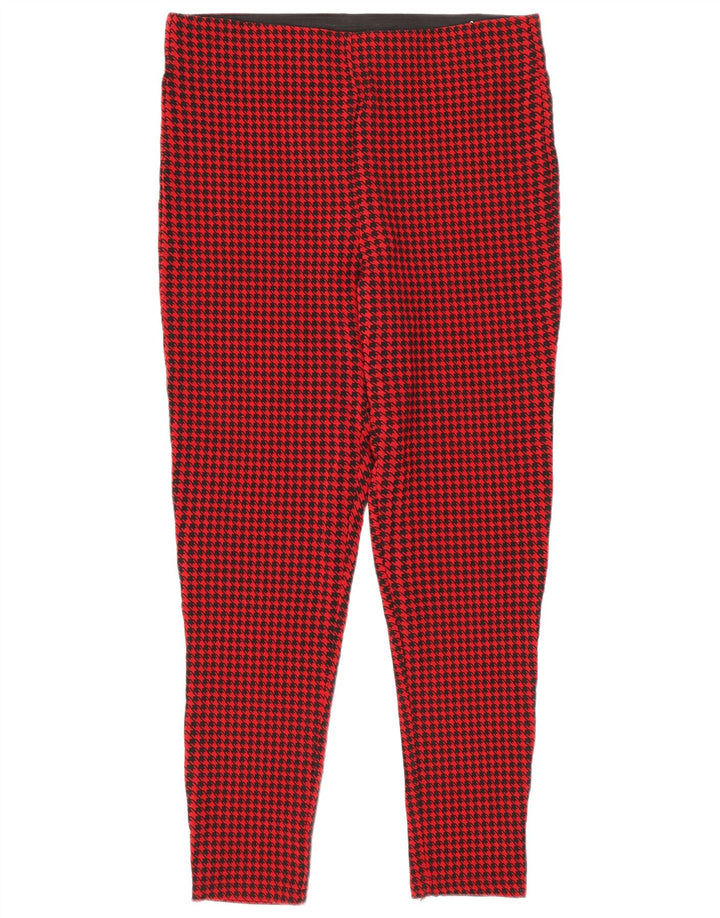 Zara Damen Crop Leggings UK 14 Große rote Hahnentritt-Viskose