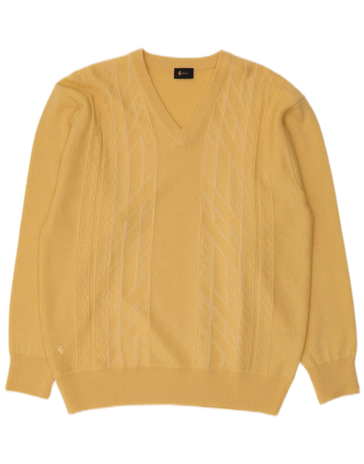 Gabicci Herren-Pullover mit V-Ausschnitt aus mittelgelber Wolle