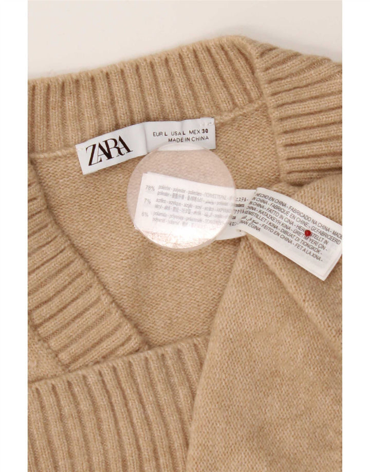 Zara Damen Weste Tank Top UK 16 Large Beige Polyester