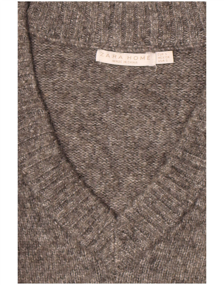 Zara Damen-Pullover, übergroß, V-Ausschnitt, Gr. 10, Größe S, Grau meliert
