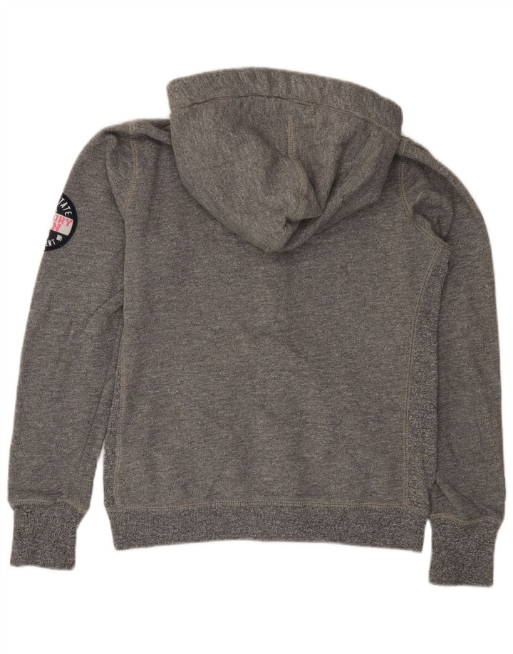 SUPERDRY Damen-Kapuzenpullover mit grafischem Reißverschluss, UK 14, mittelgraue Baumwolle