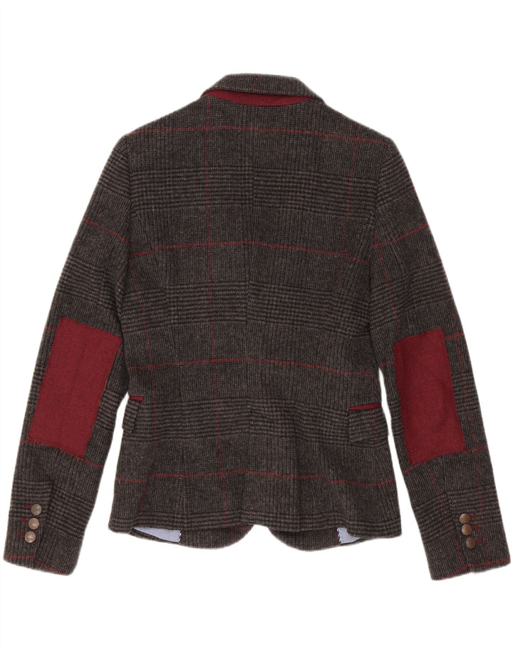Zara Damen-Blazer mit 1 Knopf, Gr. 10, Größe S, graue Wolle mit Hahnentrittmuster