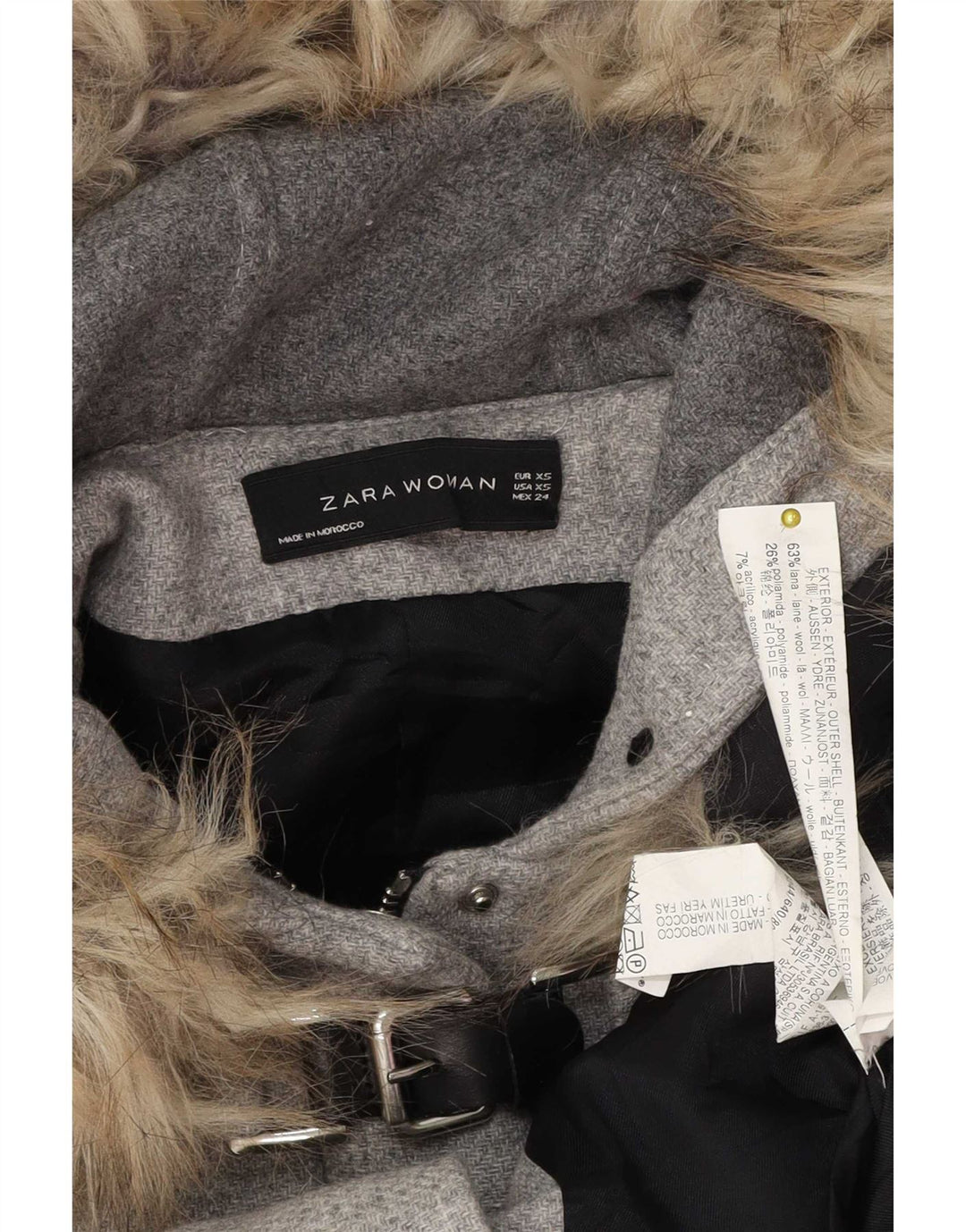 Übergroße Duffle-Jacke mit Kapuze von Zara für Damen, UK 6, XS, graue Wolle