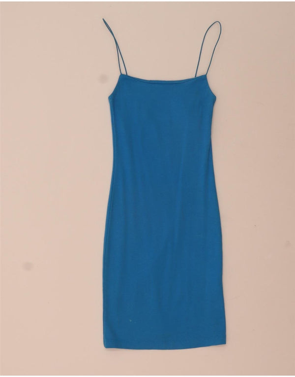 Zara Damen Slip-Kleid UK 8 Small Blaue Baumwolle
