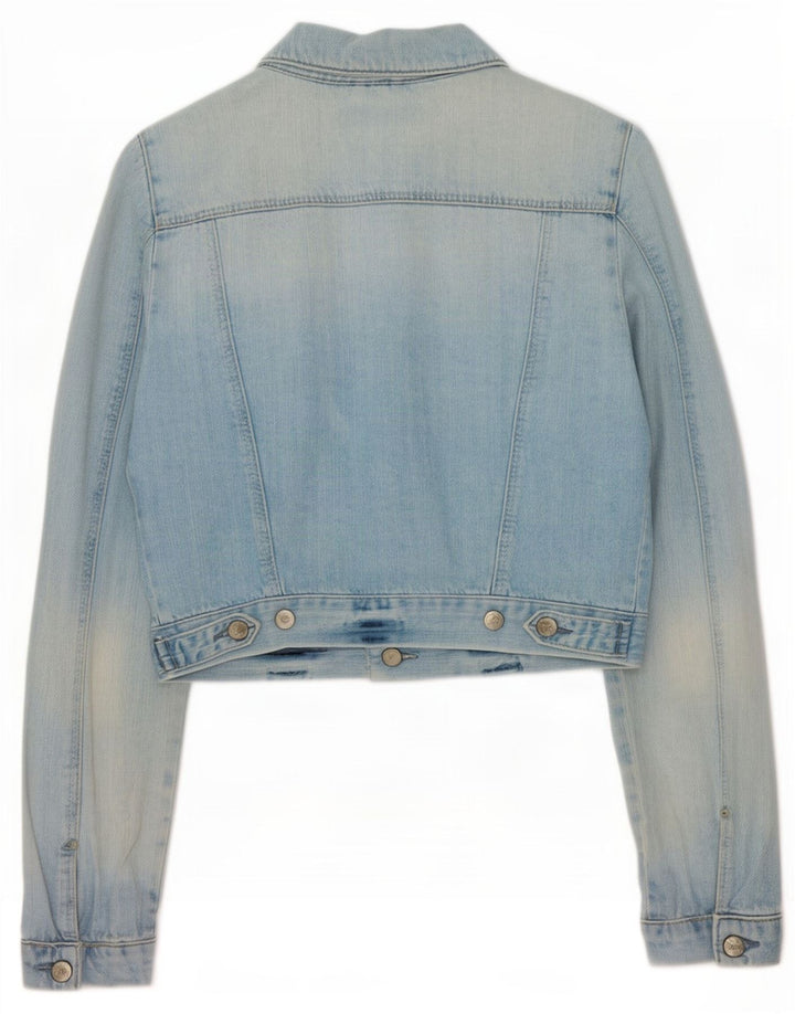 Moto Womens Crop Denim Jacke UK 12 Mittelblaue Baumwolle