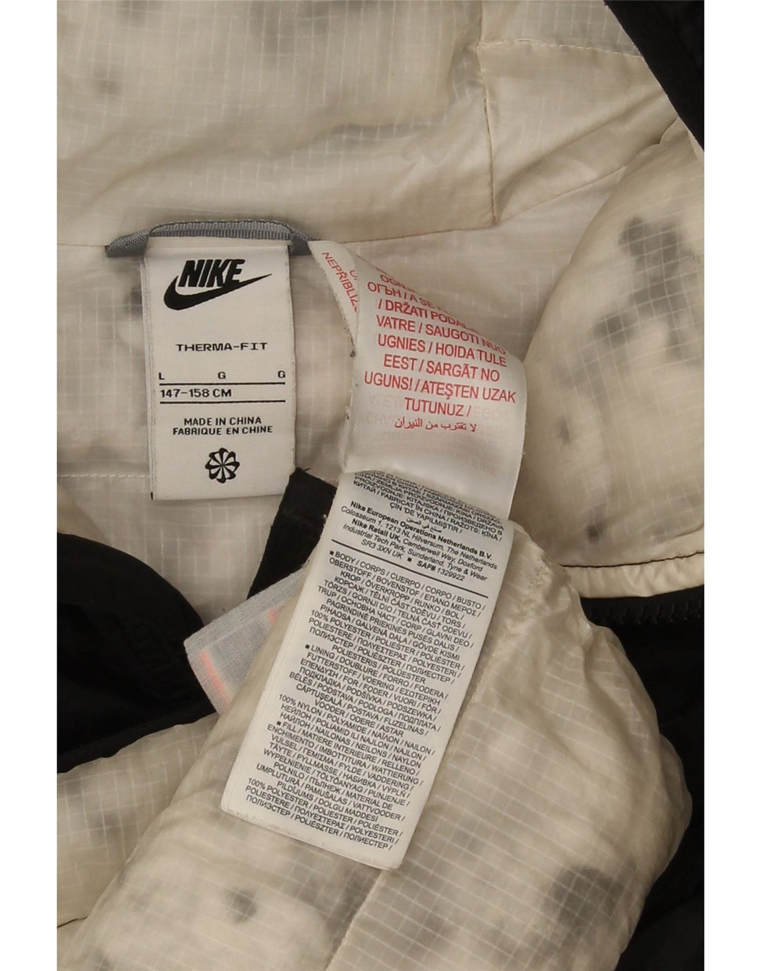 Nike Jungen-Jacke mit Kapuze, gepolstert, 12–13 Jahre, Größe L, aus schwarzem Nylon