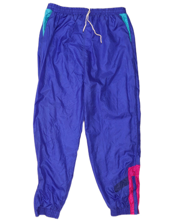 Vintage Mens Tracksuit Trousers Joggers Large Blue Colourblock Polyamide