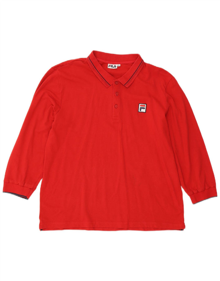 Fila Herren Langarm-Poloshirt 2XL rote Baumwolle