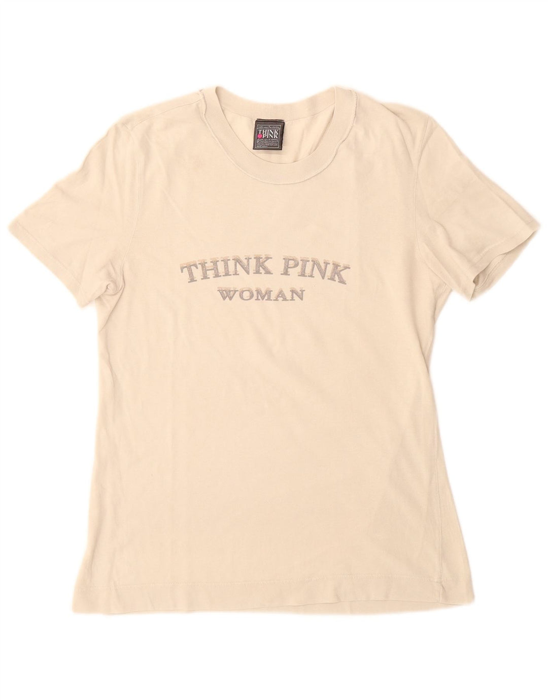 Think Pink Damen-Grafik-T-Shirt-Oberteil UK 12 Mittelweiß aus Baumwolle