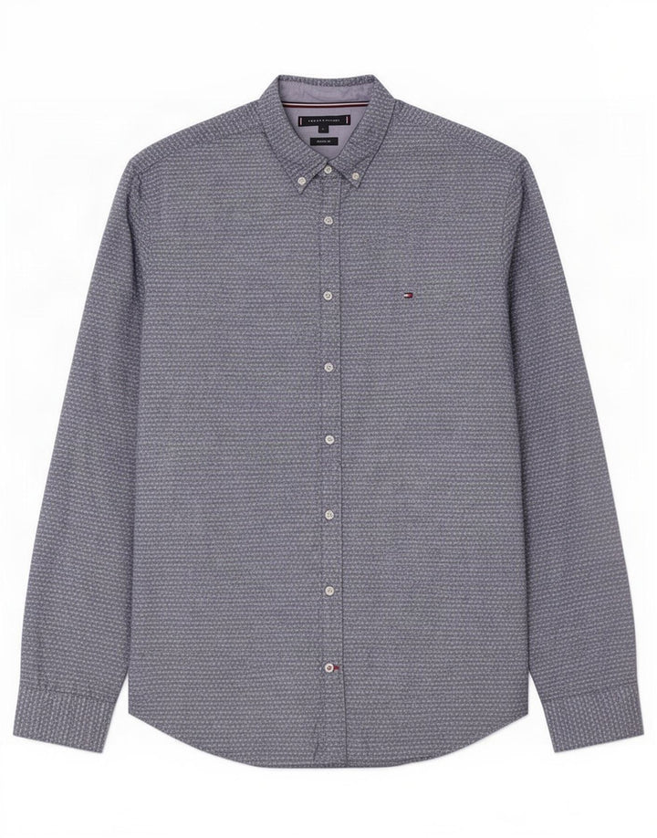 Tommy Hilfiger Herren-Hemd mit normaler Passform, groß, blau gefleckte Baumwolle