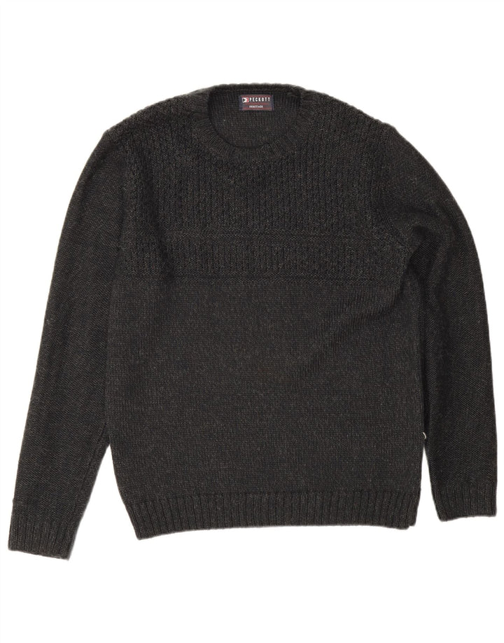 Peckott Herren Heritage Pullover mit Rundhalsausschnitt Mittelgraues Polyacryl