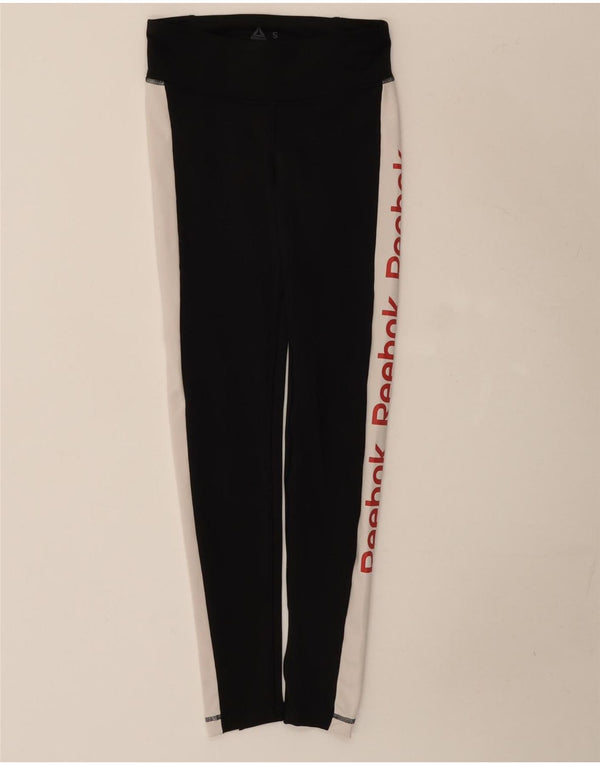 Reebok Womens Graphic Leggings UK 8/10 Small Black Colourblock
