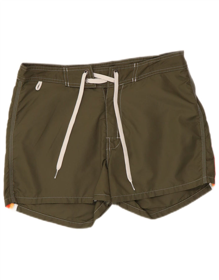 Sundek Herren-Badeshorts, klein, Khaki, gestreift, Nylon