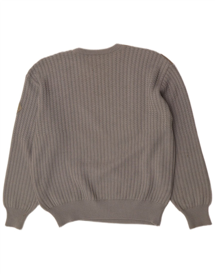 Vintage Herren-Pullover mit Rundhalsausschnitt, große graue Colourblock-Wolle