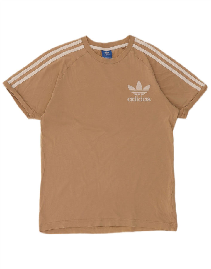 ADIDAS Damen T-Shirt Top UK 12 Mittelbeige Baumwolle