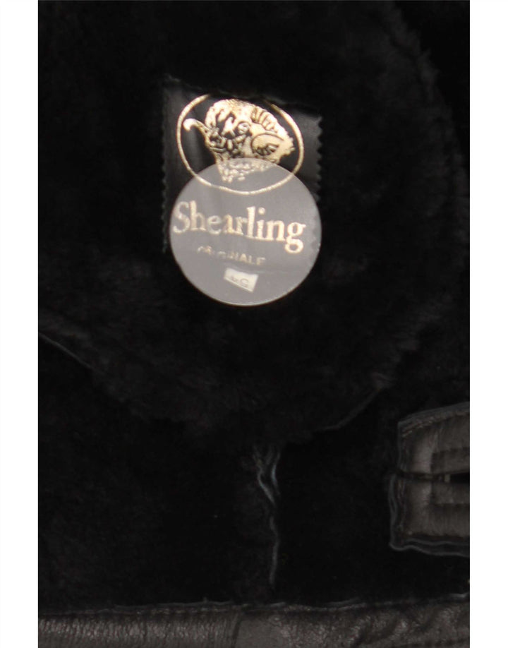Vintage Herren Shearling Jacke IT 54 2XL Schwarz Shearling