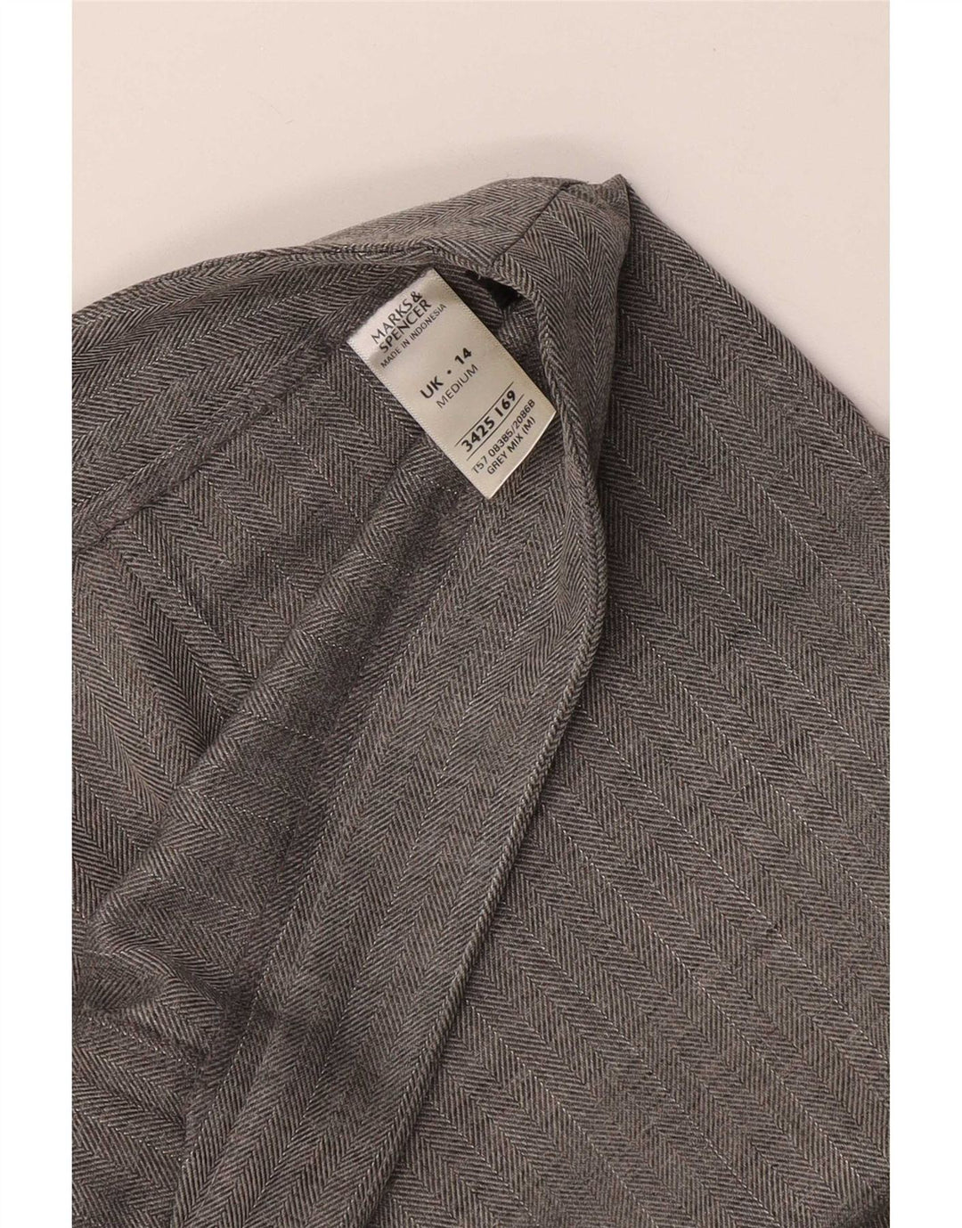 Marks & Spencer Damen Anzughose UK 14 Medium W32 L28 Graues Fischgrätenmuster