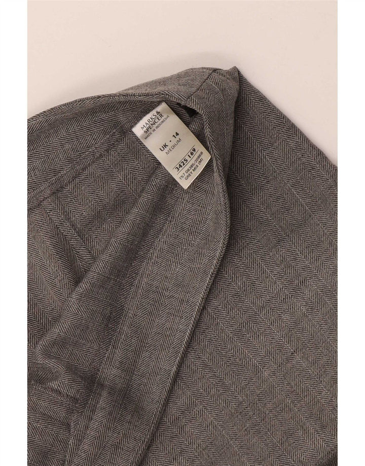 Marks & Spencer Damen Anzughose UK 14 Medium W32 L28 Graues Fischgrätenmuster
