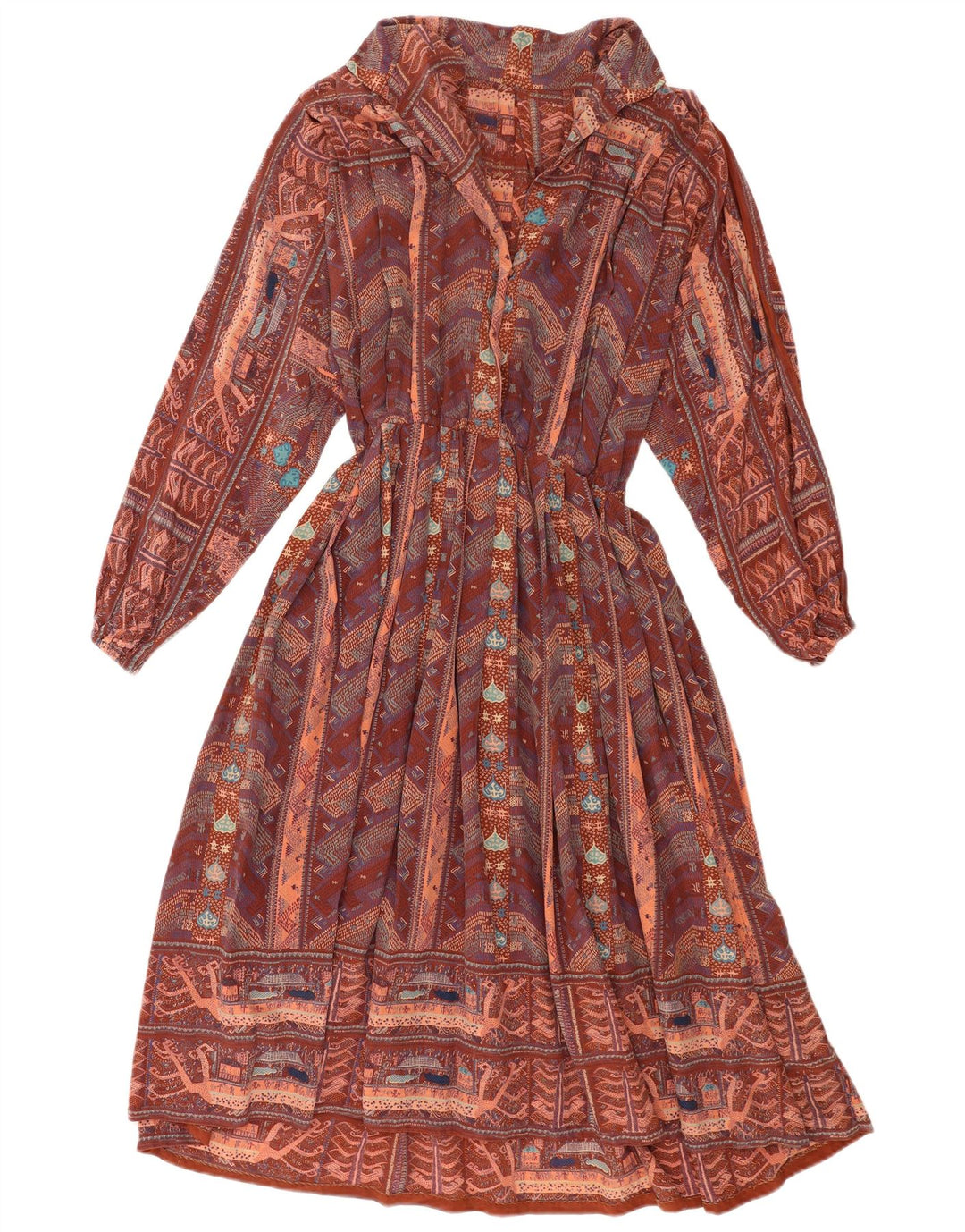 Vintage Damen Maxikleid mit abstraktem Muster UK 14 Medium Mehrfarbig