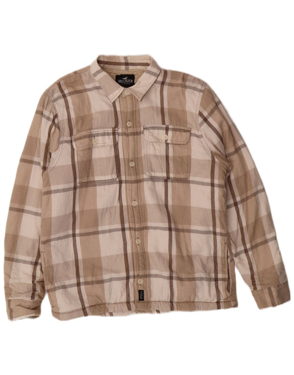 HOLLISTER Herren-Lumberjack-Flanellhemd XL, beige karierte Baumwolle