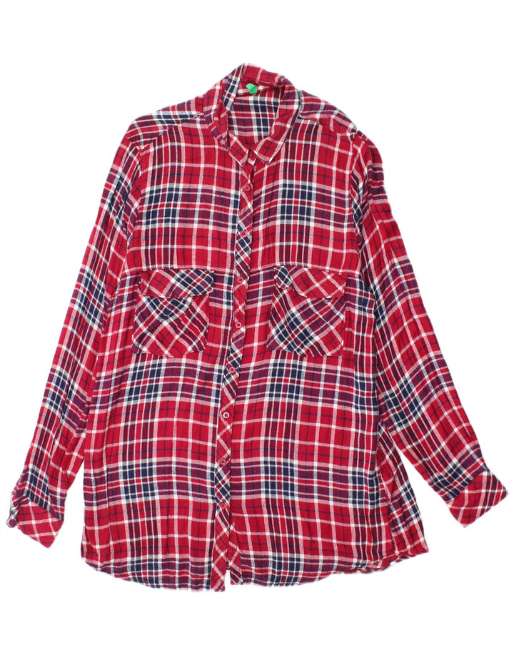BENETTON Womens Flannel Shirt UK 14 Medium Red Check