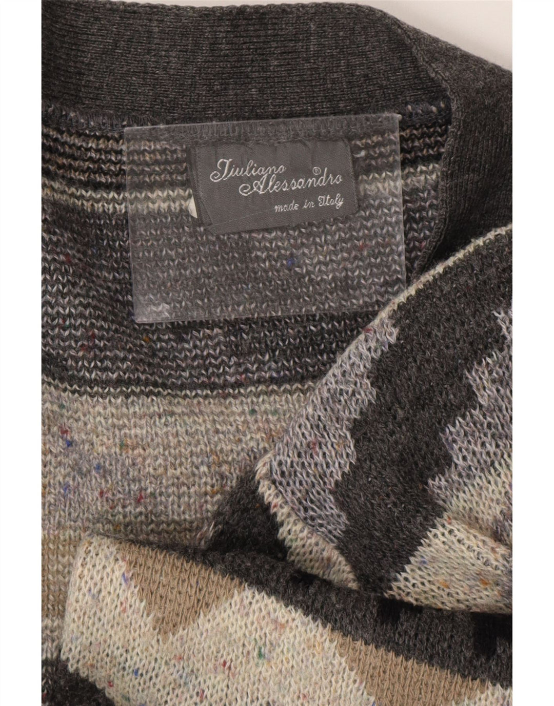 VINTAGE Herren Cardigan Pullover XL Grau Geometrisch Acryl