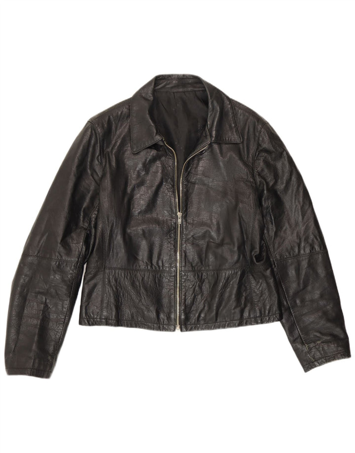 Vintage Damen Lederjacke IT 48 XL Schwarz